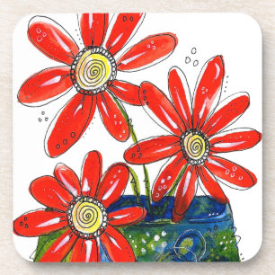Whimsisches Rotes Blume Getränkeuntersetzer