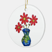 Whimsisches Rotes Blume in Blue Vase Keramik Ornament (Links)