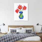 Whimsisches Rotes Blume in Blue Vase Leinwanddruck (Insitu (Schlafzimmer))