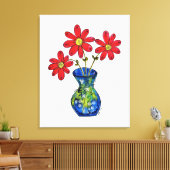 Whimsisches Rotes Blume in Blue Vase Leinwanddruck (Insitu (Wohnzimmer))