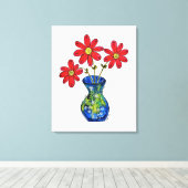 Whimsisches Rotes Blume in Blue Vase Leinwanddruck (Insitu (Holzboden))