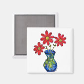 Whimsisches Rotes Blume in Blue Vase Magnet (Vorderseite/Rückseite)