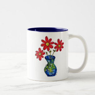Whimsisches Rotes Blume in Blue Vase Zweifarbige Tasse