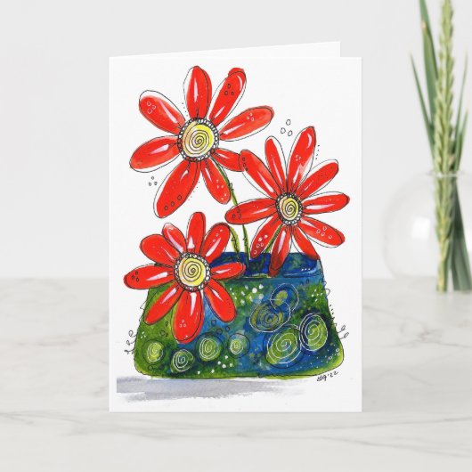 Whimsisches Rotes Blume Karte (Vorderseite)