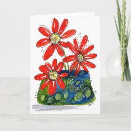 Whimsisches Rotes Blume Karte