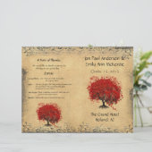 Whimsisches rotes Herzblatt-Baum-Hochzeitsprogramm (Stehend Vorderseite)