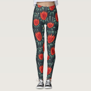 Whimsisches Rotes Tulips Blumenmuseum Abstrakter F Leggings