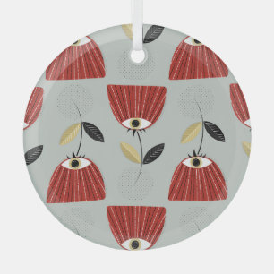 Whimsisches Rotfloral Ornament Aus Glas