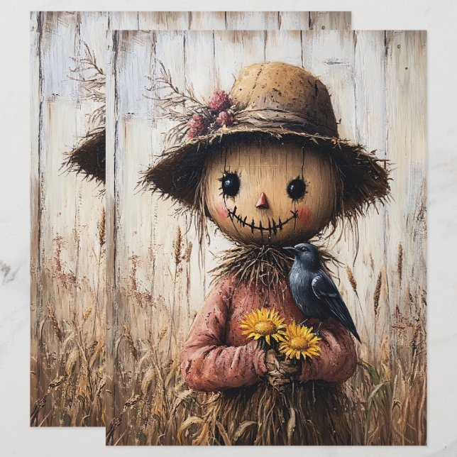 Whimsisches Scarecrow und Sonnenblumen Scrapbook P (Vorne/Hinten)