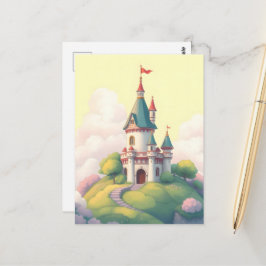 Whimsisches Schloss mit grünem Garten Postkarte