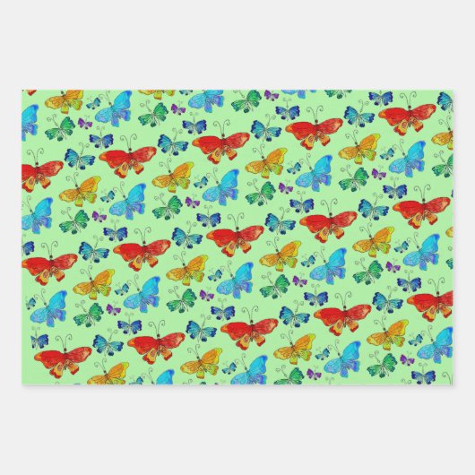 Whimsisches Schmetterlingsmuster Farbe Wasserfarbe Geschenkpapier Set (Vorderseite 3)