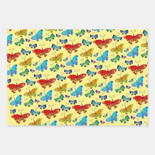 Whimsisches Schmetterlingsmuster Farbe Wasserfarbe Geschenkpapier Set (Vorderseite 2)