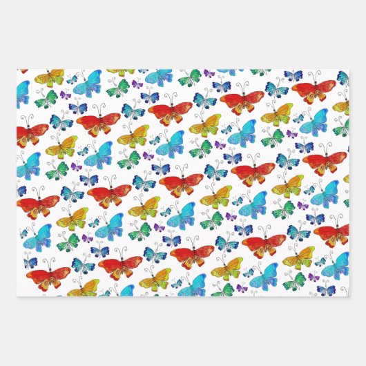 Whimsisches Schmetterlingsmuster Farbe Wasserfarbe Geschenkpapier Set (Vorderseite)