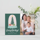 Whimsisches Schneeglobe-Foto Feiertagskarte (Stehend Vorderseite)