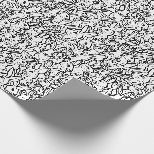 Whimsisches Schwarz-Weiß-Kaninchenmuster Geschenkpapier (Ecke)