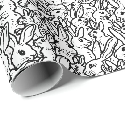 Whimsisches Schwarz-Weiß-Kaninchenmuster Geschenkpapier (Rolleneckpunkt)