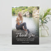 Whimsisches Schwarz-weißes Foto Abschluss Dankeskarte (Stehend Vorderseite)
