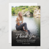 Whimsisches Schwarz-weißes Foto Abschluss Dankeskarte (Vorne/Hinten)