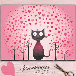 Whimsisches Schwarzes Katzen mit rosa Liebe Herzde Seidenpapier