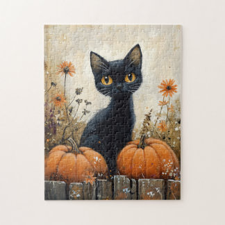 Whimsisches Schwarzes Katzen und Kürbiskins Puzzle