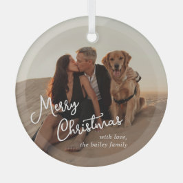 Whimsisches Script-Foto Moderne Weihnachten Ornament Aus Glas