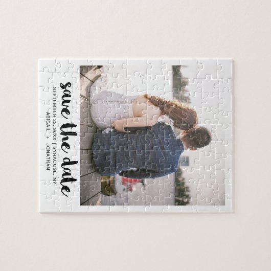 Whimsisches Script-Foto Save the Date schwarz Puzzle (Horizontal)