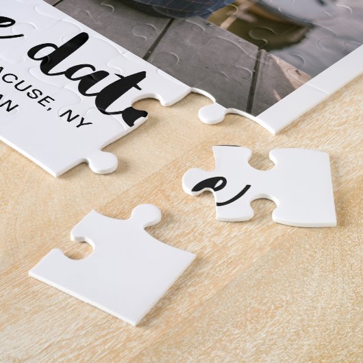 Whimsisches Script-Foto Save the Date schwarz Puzzle (Seite)