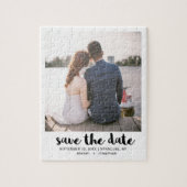 Whimsisches Script-Foto Save the Date schwarz Puzzle (Vertikal)