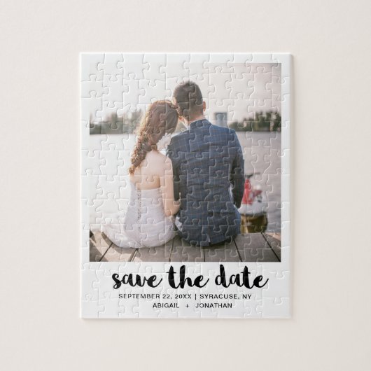 Whimsisches Script-Foto Save the Date schwarz Puzzle (Vertikal)