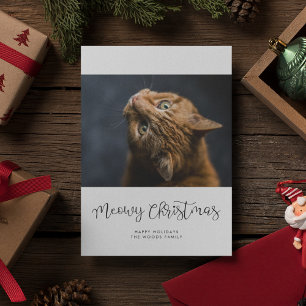Whimsisches Script Meowy Christmas Pet Foto Feiertagskarte