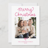 Whimsisches Script Pink Bow Weihnachten 2 Foto (Vorderseite)