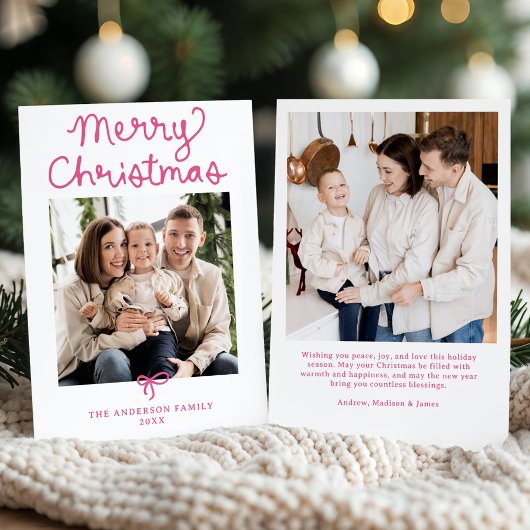 Whimsisches Script Pink Bow Weihnachten 2 Foto