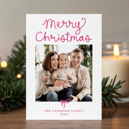 Whimsisches Script Pink Bow Weihnachten 5 Foto