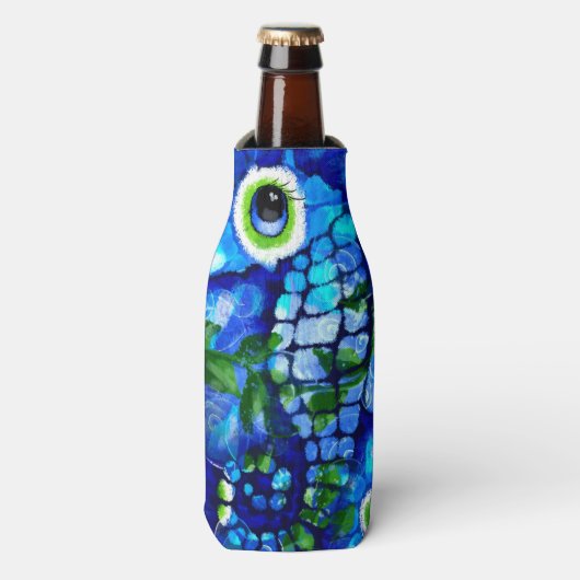 Whimsisches Seepferd Küste Nautical Seaside Blue Flaschenkühler (Flaschenvorderseite)