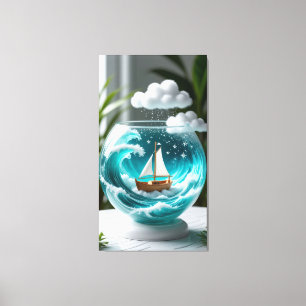Whimsisches Segelboot in einer Glasschale Leinwanddruck