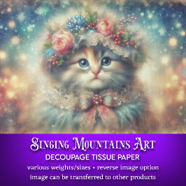 Whimsisches Shabby Chic Winterkatze Dekoupage Seidenpapier