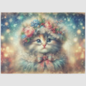 Whimsisches Shabby Chic Winterkatze Dekoupage Seidenpapier (Vorderseite)