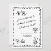 Whimsisches Sketch Doodle Cake Cocktails Geburtsta Einladung (Vorderseite)