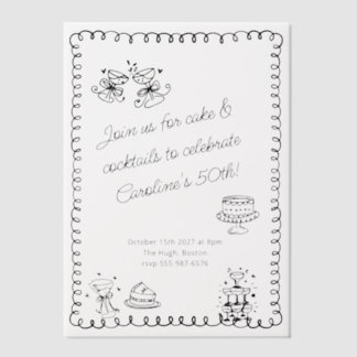 Whimsisches Sketch Doodle Cake Cocktails Geburtsta Pergament Einladungen