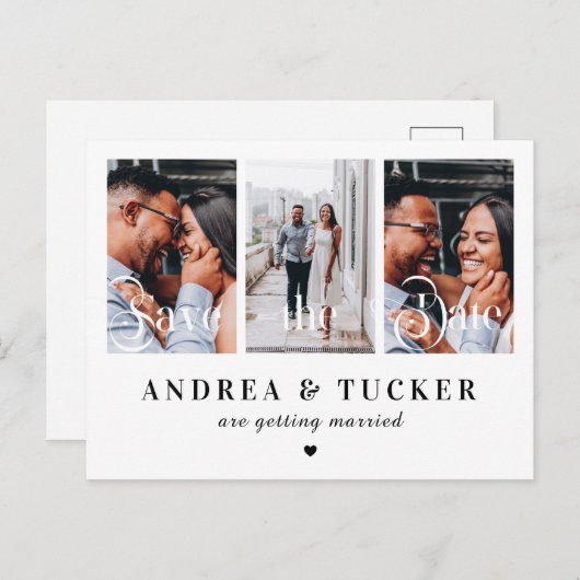 Whimsisches Skript 3 FotoCollage Save the Date Postkarte (Vorne/Hinten)