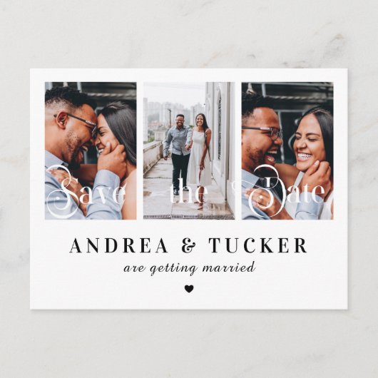 Whimsisches Skript 3 FotoCollage Save the Date Postkarte (Vorderseite)