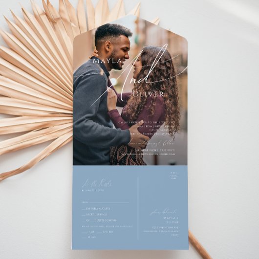 Whimsisches Skript | Blue Lässig Foto Siegel and S All In One Einladung