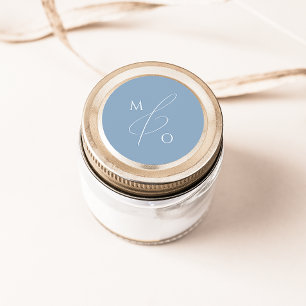 Whimsisches Skript Blue Monogram Umschlag Aufkle Runder Aufkleber