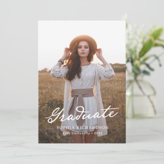 Whimsisches Skript | Chic Two Foto Abschluss Ankündigung (Stehend Vorderseite)