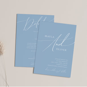 Whimsisches Skript   Dusty Blue All in one Wedding Einladung