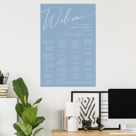 Whimsisches Skript | Dusty Blue Alphabetic Seating Poster (Heimbüro)