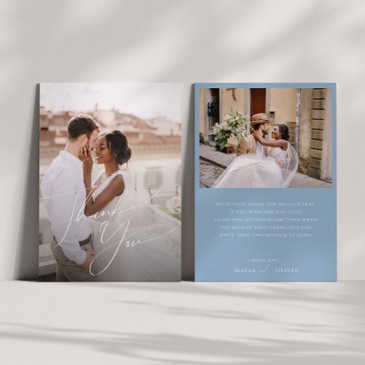 Whimsisches Skript | Dusty Blue Flat Foto Dankeskarte