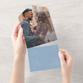 Whimsisches Skript | Dusty Blue Foto Siegel und Se All In One Einladung (Abreißen)