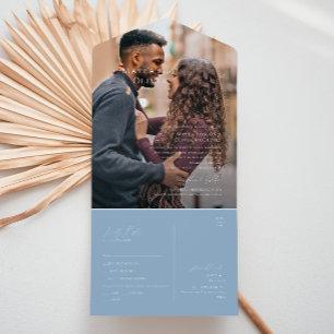 Whimsisches Skript   Dusty Blue Foto Siegel und Se All In One Einladung