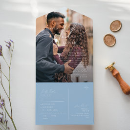 Whimsisches Skript | Dusty Blue Foto Siegel und Se All In One Einladung